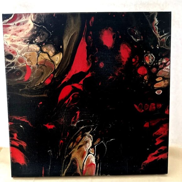 Original Acrylic Art Pour Painting, Hand-poured on Canvas 12x12 Gloss Finish - Picture 2 of 5